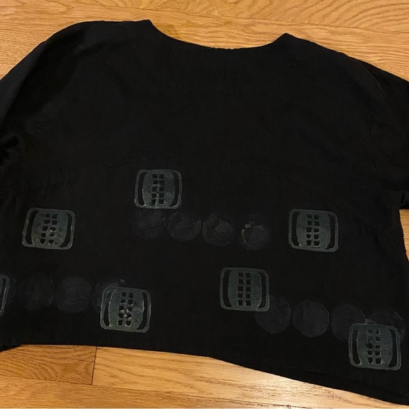 Blue Fish Black Hemp & Cotton Long Sleeve Top w Original Art - Picture 6 of 12